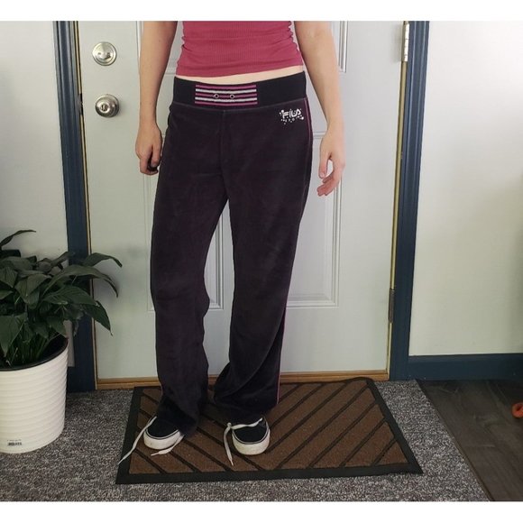 Y2K Fila‎ Black Velour Sweatpants - Picture 1 of 4